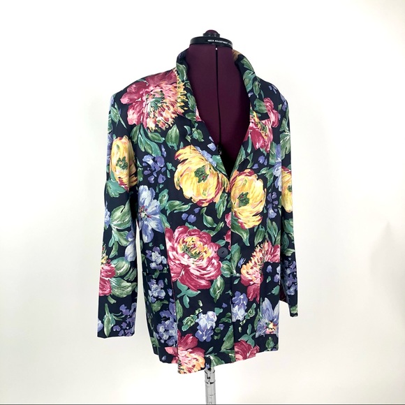 Classic Directions Jackets \u0026 Coats | Vintage Womens Floral Flower Blazer Plus Size 18 | Color: Tan/Black | Size: 18 | Racoona's Closet